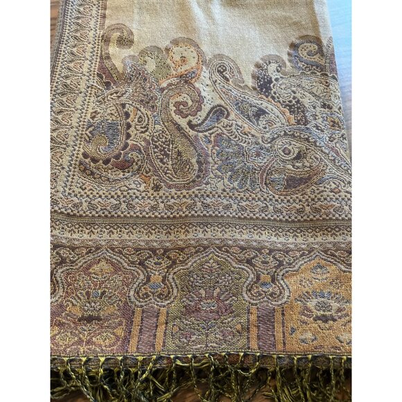Tan brown paisley blanket scarf with fringe - Picture 6 of 6